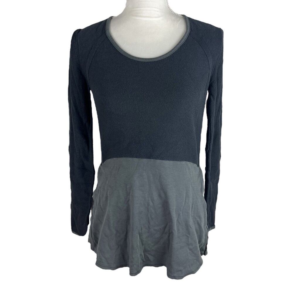 Indigenous Shirt Organic Cotton Top Long Sleeve Side Slit Round Neck Size XS